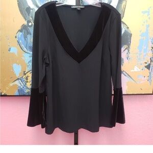 Boston Proper Black Blouse with Velvet Bell Sleeve